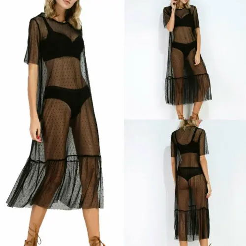 Women's Short-Sleeved See-Through Mesh Evening Long Dress Beach Skirt Top Sexy Black Tope
Women's Short-Sleeved See-Through Mesh Evening Long Dress Beach Skirt Top Sexy Black Tope