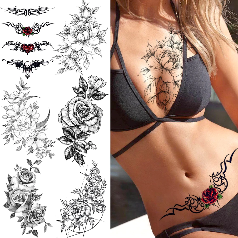 Юран черного цвета в форме тюльпана от тотем татуировки наклейки для тела Талия