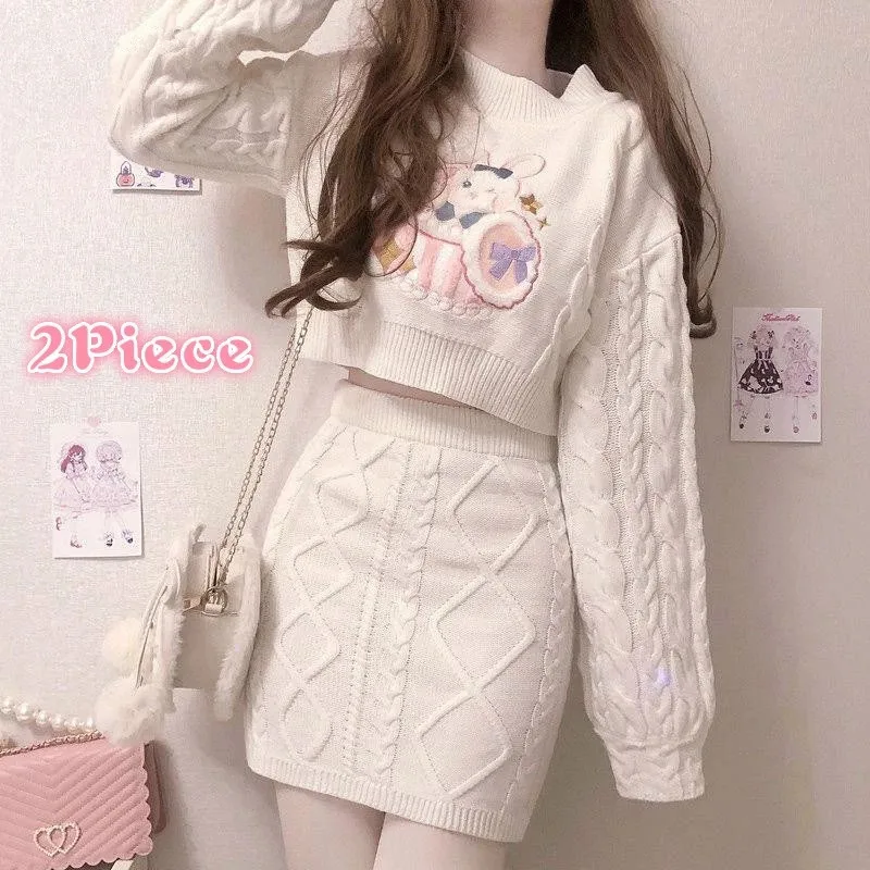 Women Sets Knitted O-Neck Full Sleeve Casual Crop Tops Kawaii Embroidery Sweaters Mini Knitted Twist Skirts Female Harajuku Ins
Women Sets Knitted O-Neck Full Sleeve Casual Crop Tops Kawaii Embroidery Sweaters Mini Knitted Twist Skirts Female Harajuku Ins