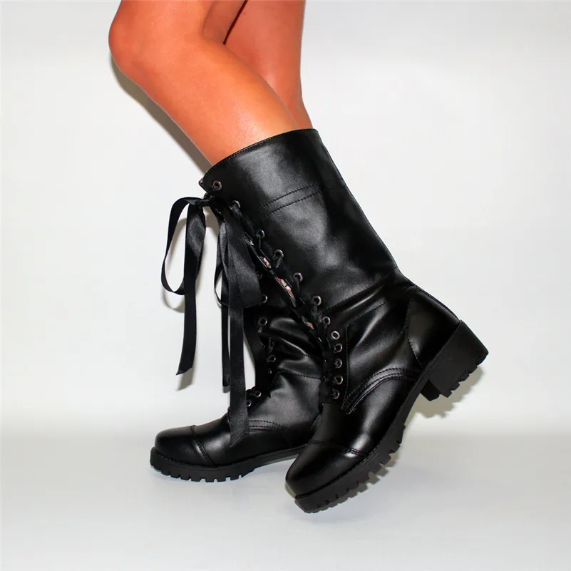 Meotina Winter Mid Calf Boots Women Boots Flower Lace Up Thick Heels Boots PU Leather Round Toe Shoes Lady Autumn Big Size 33-43 
Meotina Winter Mid Calf Boots Women Boots Flower Lace Up Thick Heels Boots PU Leather Round Toe Shoes Lady Autumn Big Size 33-43