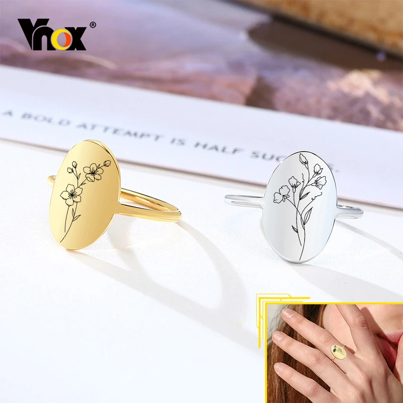Vnox Custom Birth Month Flower Rings for Women, Stainless Steel Nameplate Signet Bands,Birthday Gifts to Her 
Vnox Custom Birth Month Flower Rings for Women, Stainless Steel Nameplate Signet Bands,Birthday Gifts to Her