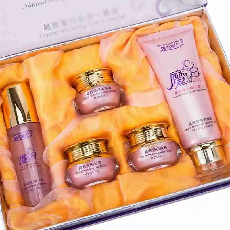 Beauty Whitening Cream Set 5 in 1 Face Cleanser Essence Cream Anti-Freckle Moisturizing Day Cream Night Skin Base Cosmetics C4X9
Beauty Whitening Cream Set 5 in 1 Face Cleanser Essence Cream Anti-Freckle Moisturizing Day Cream Night Skin Base Cosmetics C4X9