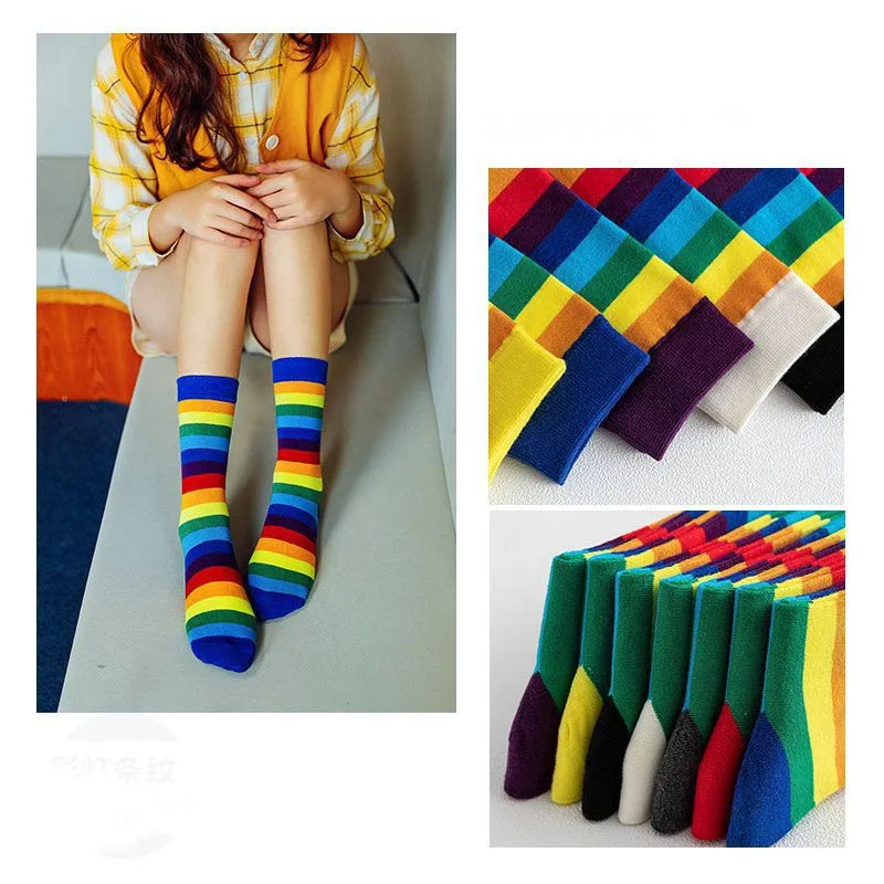 Cotton Elasticity Sweat Women's Long Socks Candy Color Rainbow Striped Fashion Harajuku Sock Korean Style Chaussette Femme Meias 
Cotton Elasticity Sweat Women's Long Socks Candy Color Rainbow Striped Fashion Harajuku Sock Korean Style Chaussette Femme Meias