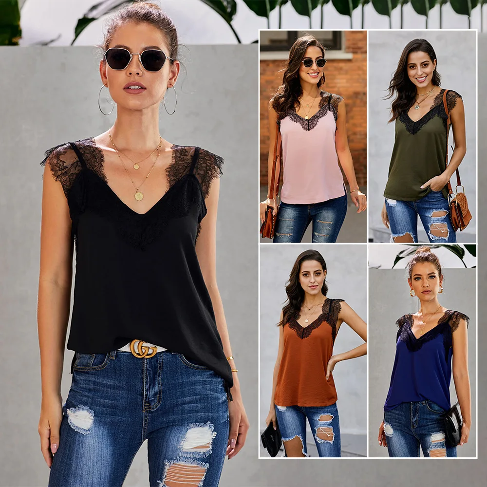 Fashion Outer Wear Vest T-shirt Women 2021 Summer New Style European and American V-neck Sleeveless Lace Stitching Suspender Top
Fashion Outer Wear Vest T-shirt Women 2021 Summer New Style European and American V-neck Sleeveless Lace Stitching Suspender Top