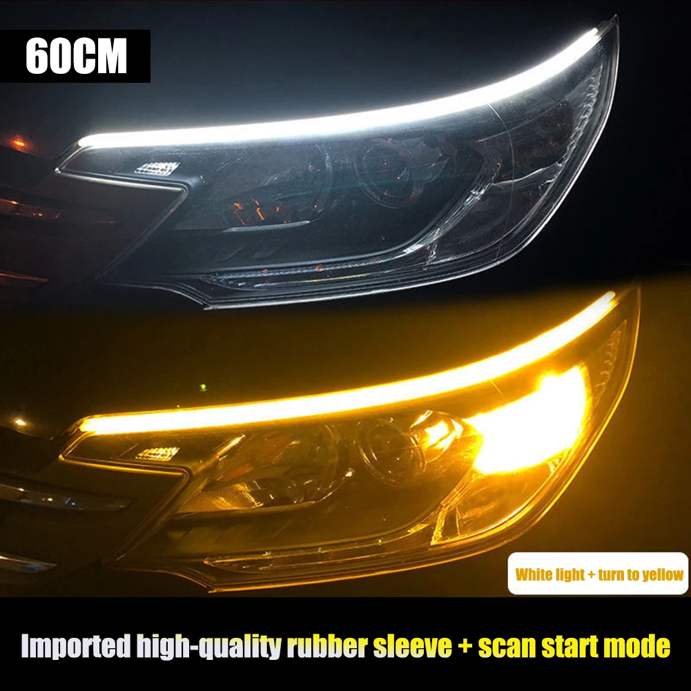 2pcs LED DRL Car Daytime Running Light Flexible Waterproof Strip Auto Headlights White Turn Signal Yellow Brake Flow Lights 12V
2pcs LED DRL Car Daytime Running Light Flexible Waterproof Strip Auto Headlights White Turn Signal Yellow Brake Flow Lights 12V