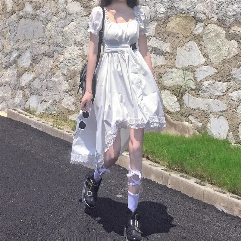 Korean Elegant Women Dress Square Collar Vintage Puff Sleeve Irregular Dress High Waist A-Line Sweet Lace Splice Japanese Dress
Korean Elegant Women Dress Square Collar Vintage Puff Sleeve Irregular Dress High Waist A-Line Sweet Lace Splice Japanese Dress