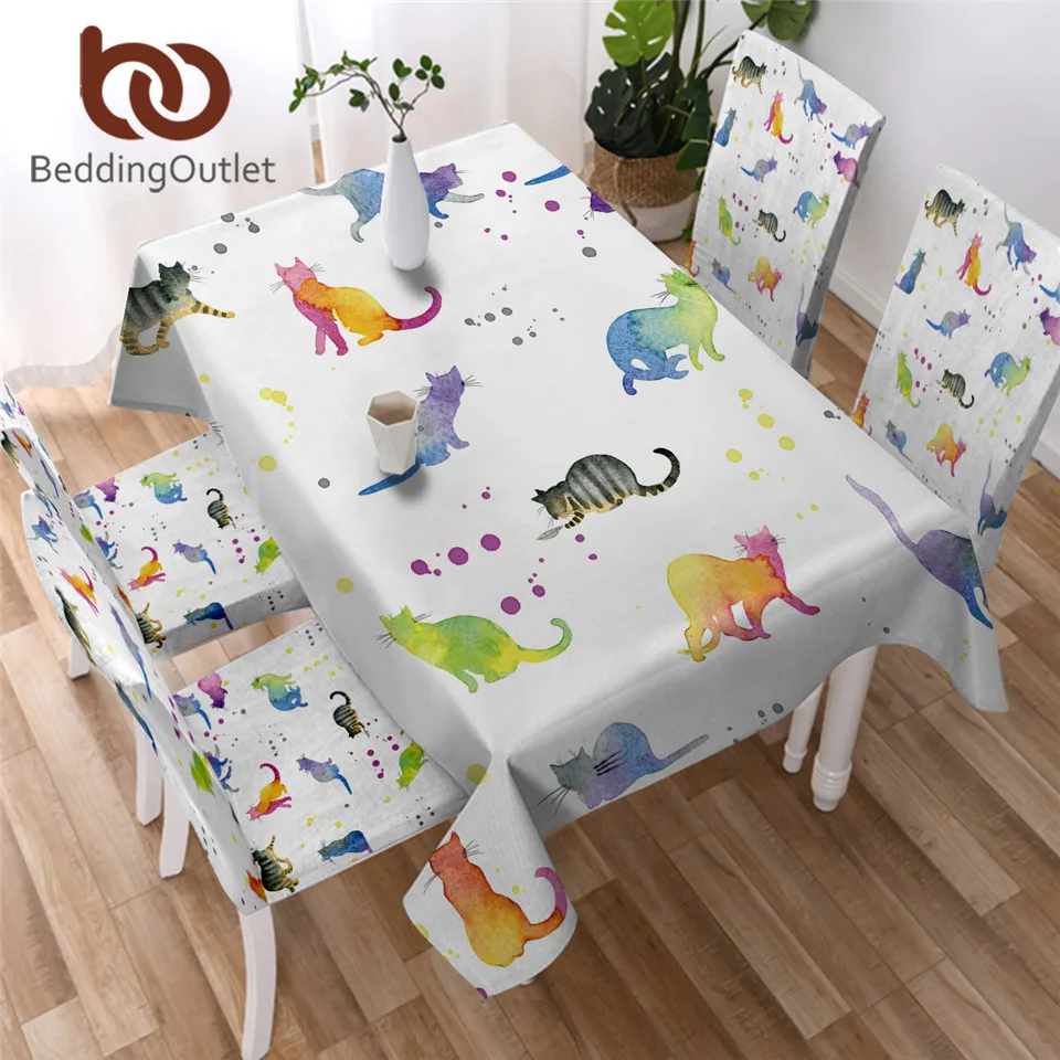 

BeddingOutlet Leuke Kat Wit Tafelkleed Cartoon Eettafel Cover Dier Lover Tafelkleed Waterdicht Tafellinnen Home Decor