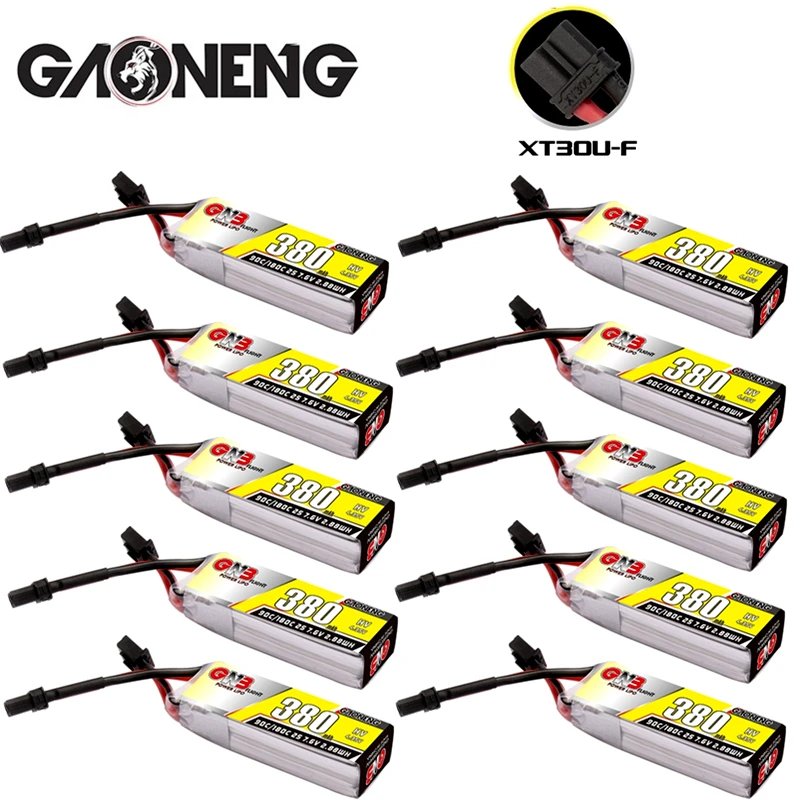 10 шт. аккумулятор Gaoneng GNB 2S 380 мАч 7,6 V HV 90C/180C литий-полимерный аккумулятор с XT30U-F разъем для BETAFPV Beta75X 2S Beta65X 2S Whoop Drone
10 шт. аккумулятор Gaoneng GNB 2S 380 мАч 7,6 V HV 90C/180C литий-полимерный аккумулятор с XT30U-F разъем для BETAFPV Beta75X 2S Beta65X 2S Whoop Drone