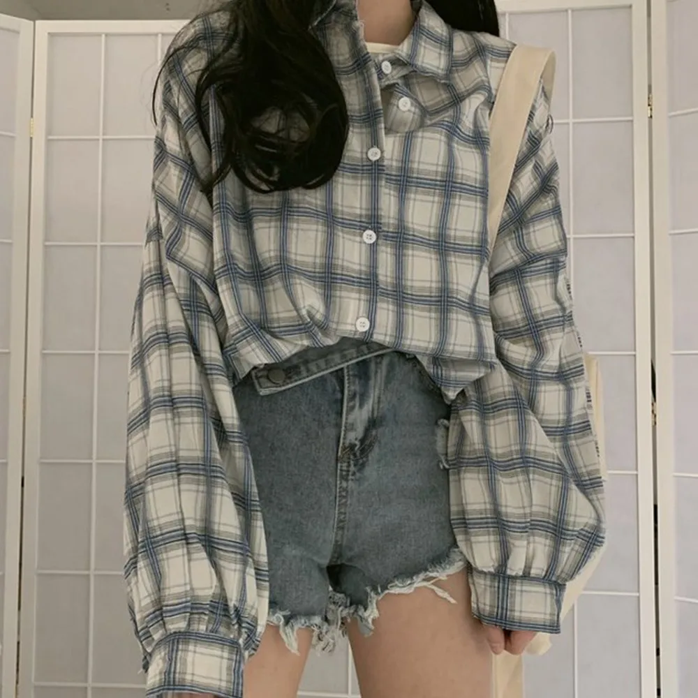 Autumn New Women Vintage Plaid Oversized Blouse Lantern Sleeve Turn-Down Collar Spring Shirts Button Up Casual Korean Tops Loose
Autumn New Women Vintage Plaid Oversized Blouse Lantern Sleeve Turn-Down Collar Spring Shirts Button Up Casual Korean Tops Loose