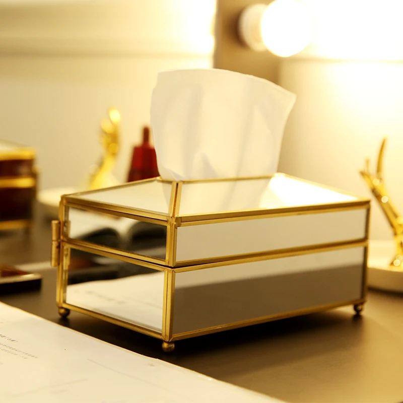 ANFEI Новое поступление Золотая стеклянная коробка для салфеток высокого качества