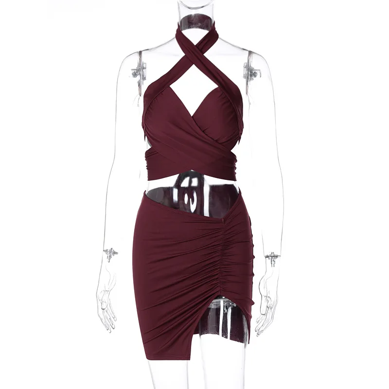 2021 Summer Women's New Style Bowknot Cross-Tie Cropped Top with Oblique Split Short Skirt Set
2021 Summer Women's New Style Bowknot Cross-Tie Cropped Top with Oblique Split Short Skirt Set