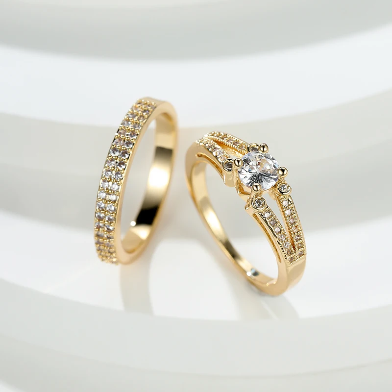 Luxury 14K Gold Plated Bridal Wedding Ring Sets 2 IN 1 Women Charm Bright Zircon Finger Rings Jewelry Unique Banquet Party Gift 
Luxury 14K Gold Plated Bridal Wedding Ring Sets 2 IN 1 Women Charm Bright Zircon Finger Rings Jewelry Unique Banquet Party Gift