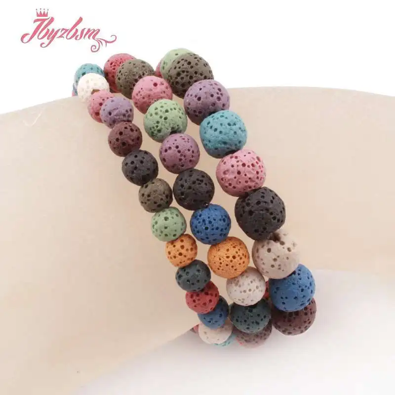 

Natural Stone Bracelet AA Grade Lava Rock 100% Natural Round Stone Beads 6/8/10mm For Women Gift Fashion Jewerly Bracelet 7"