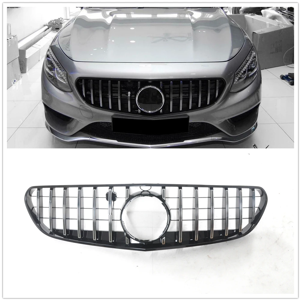 

Front Grille For Mercedes Benz W217 C217 S Coupe 2015-2017 S500 GT Style Chrome Silver/Black Upper Bumper Hood Mesh Grill Grid