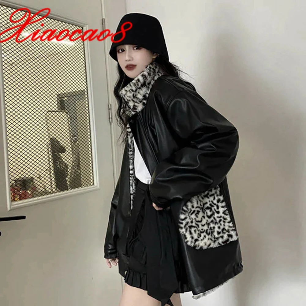 Women's PU Leather Jacket Coat Both Sides Wear Plus Velvet Padded Cotton Leopard Jackets For Women Loose Fashion Winter Coat 
Women's PU Leather Jacket Coat Both Sides Wear Plus Velvet Padded Cotton Leopard Jackets For Women Loose Fashion Winter Coat