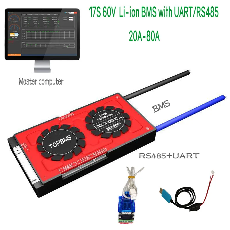 17 S 60V Li Ion BMS 20A80A с Bluetooth phone APP RS485 CANbus NTC UART GPS для литий ионных аккумуляторов 3 7 V