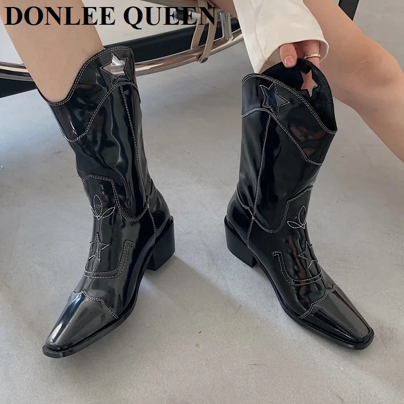 2021 Women Mid Calf Western Boots Cowboy Booties Square Toe Thick Heel Slip On Boots Ladies Fashion Motorcycle Boots Botas Mujer
2021 Women Mid Calf Western Boots Cowboy Booties Square Toe Thick Heel Slip On Boots Ladies Fashion Motorcycle Boots Botas Mujer