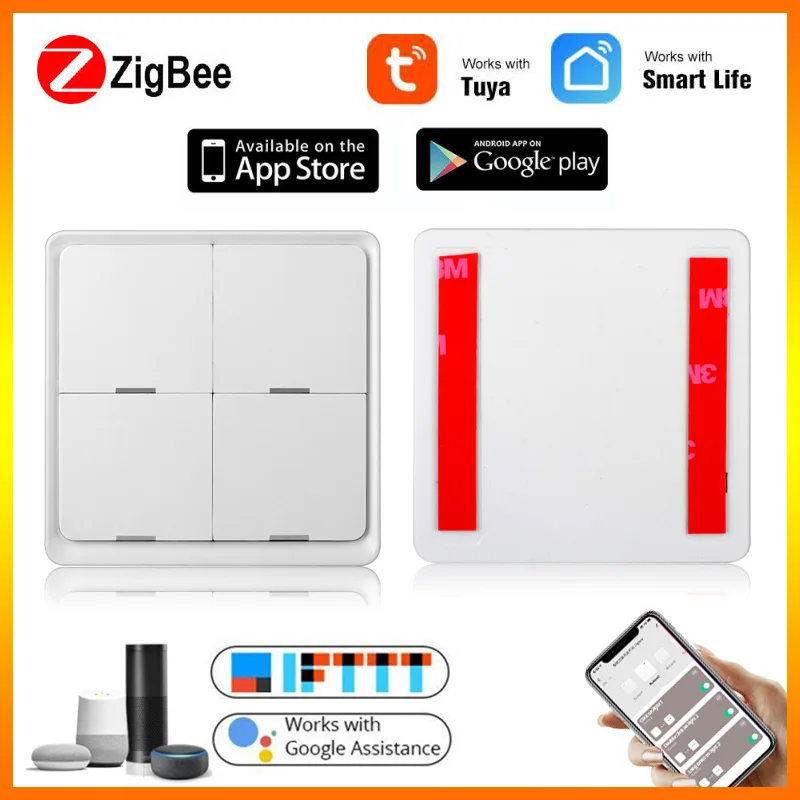 Беспроводной смарт-переключатель Tuya ZigBee, кнопочный контроллер с 4 клавишами, работает от батареек, автоматический пусковой механизм для мод... 
Беспроводной смарт-переключатель Tuya ZigBee, кнопочный контроллер с 4 клавишами, работает от батареек, автоматический пусковой механизм для мод...