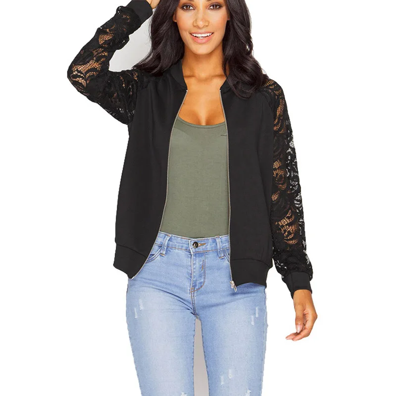 Lace Sleeve Women Basic Coats Long Sleeve Lace Patchwork Transparent Zipper Casual Slim Jacket Coat Bomber Jacket Outwear
Lace Sleeve Women Basic Coats Long Sleeve Lace Patchwork Transparent Zipper Casual Slim Jacket Coat Bomber Jacket Outwear