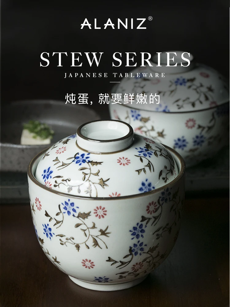 

Stew Pot Small Tureen Ceramic Household with Lid Stew Cup Small Single Bird's Nest Stewpot Bowl Steamed Egg Bowl