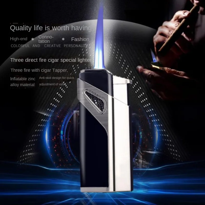 Electroplating Three Straight Windproof Straight Into The Lighter Creative Thin Blue Flame Lighter Smoking Accessories
Electroplating Three Straight Windproof Straight Into The Lighter Creative Thin Blue Flame Lighter Smoking Accessories