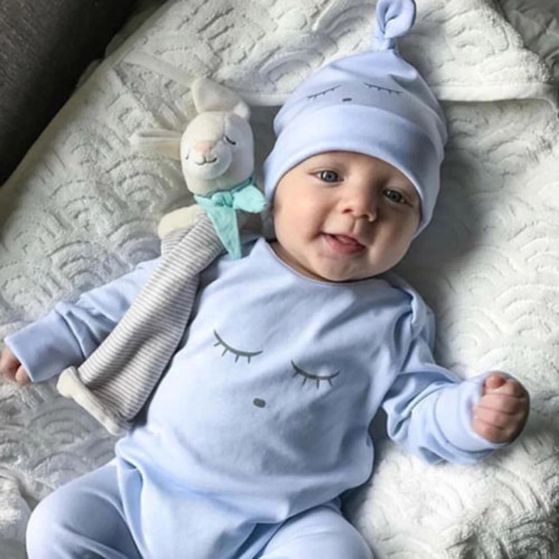 2021 Brand New Newborn Infant Baby Girls Boys Autumn Jumpsuits Sleeping Eyes Print Long Sleeve Blue Cotton Romper +Hats 2Pcs Set
2021 Brand New Newborn Infant Baby Girls Boys Autumn Jumpsuits Sleeping Eyes Print Long Sleeve Blue Cotton Romper +Hats 2Pcs Set