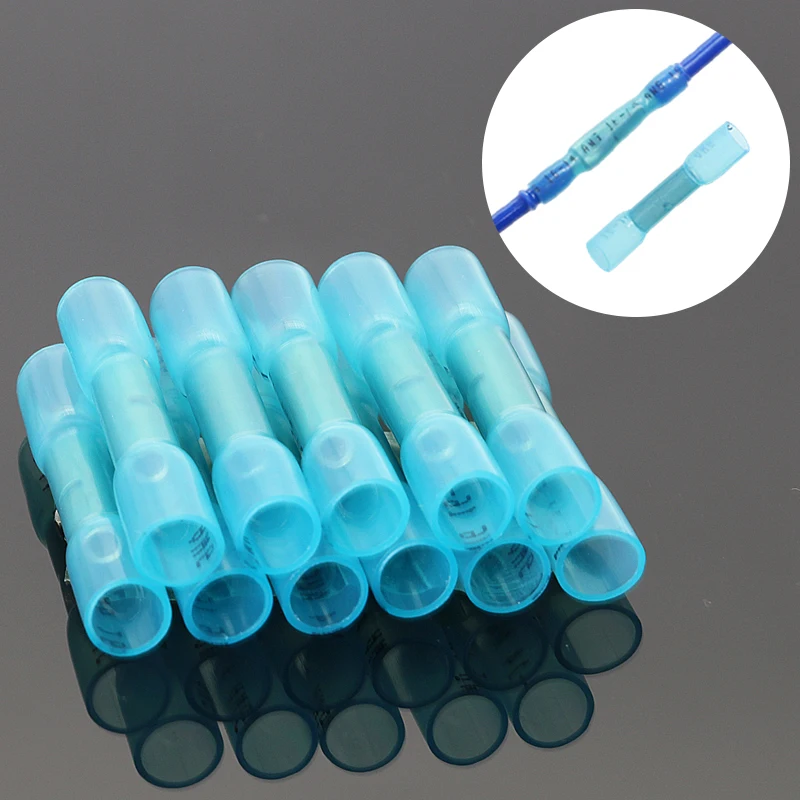 

20/30/50Pcs Heat Shrink Butt Wire Connectors AWG 16-14 1.5-2.5mm2 Blue Waterproof Insulated Automobile Wire Cable Terminals