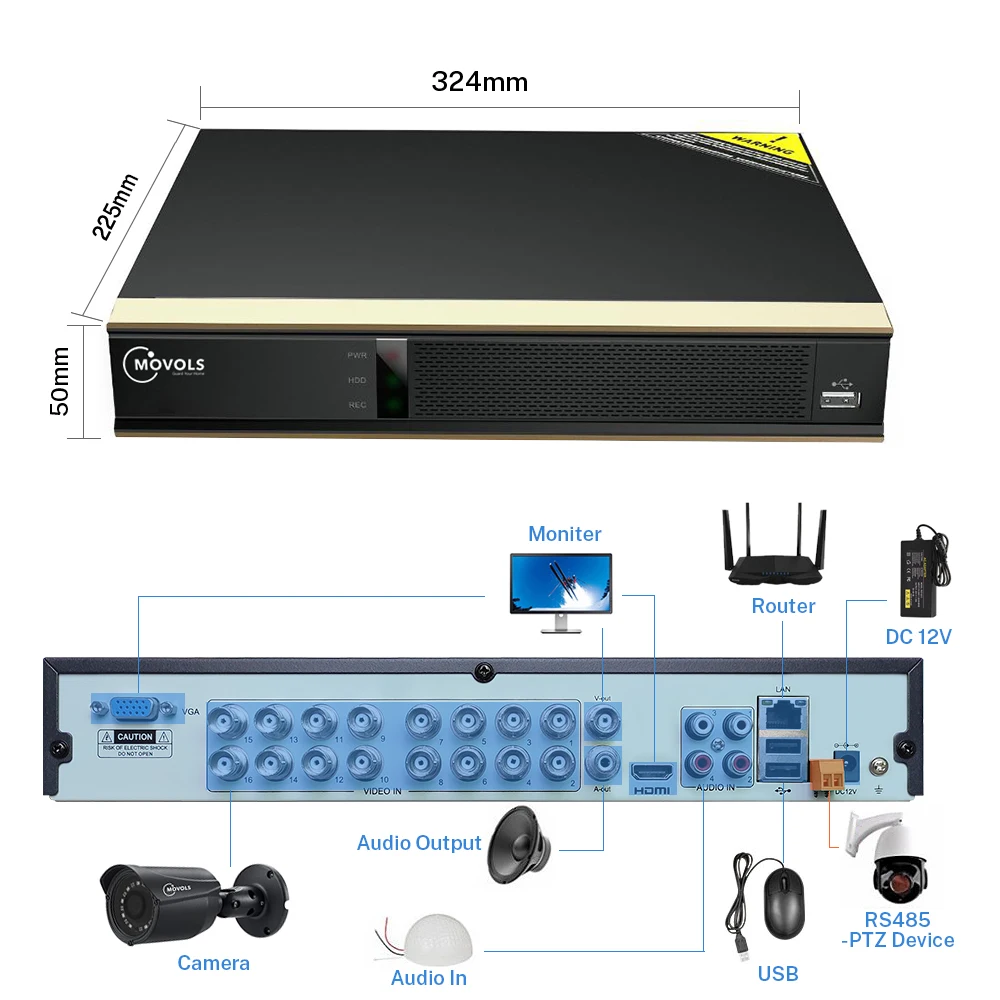 Movols 16CH система видеонаблюдения 16 1080P наружная камера безопасности CCTV DVR комплект
