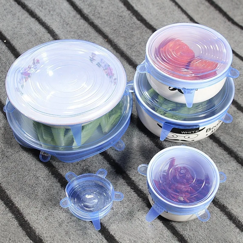 Kitchen Cookware Accessories 6 Pcs BPA Free Silicone Lids Reusable Food Covers Microwave Mugs Pots Bowls Lids Pan Pot Caps Cover