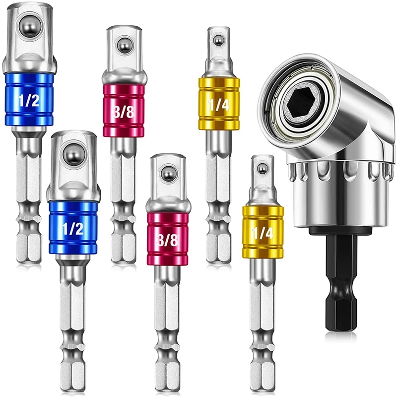 7Pcs Universal Adapter Extension Set 6Pcs 1/4, 3/8, 1/2 Inch Driver Socket Adapters ,1Pc 105 Degree Right Angle Drill
7Pcs Universal Adapter Extension Set 6Pcs 1/4, 3/8, 1/2 Inch Driver Socket Adapters ,1Pc 105 Degree Right Angle Drill