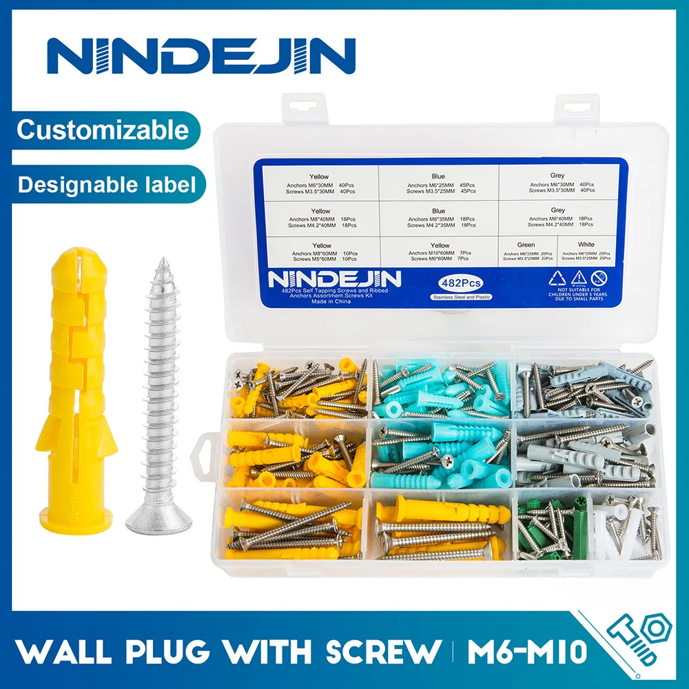 NINDEJIN 482pcs/set Plastic Expansion Drywall Anchor Set with Self Tapping Screw M3.5 M4.2 M5 M6 Stainless Steel Expansion Tube
NINDEJIN 482pcs/set Plastic Expansion Drywall Anchor Set with Self Tapping Screw M3.5 M4.2 M5 M6 Stainless Steel Expansion Tube