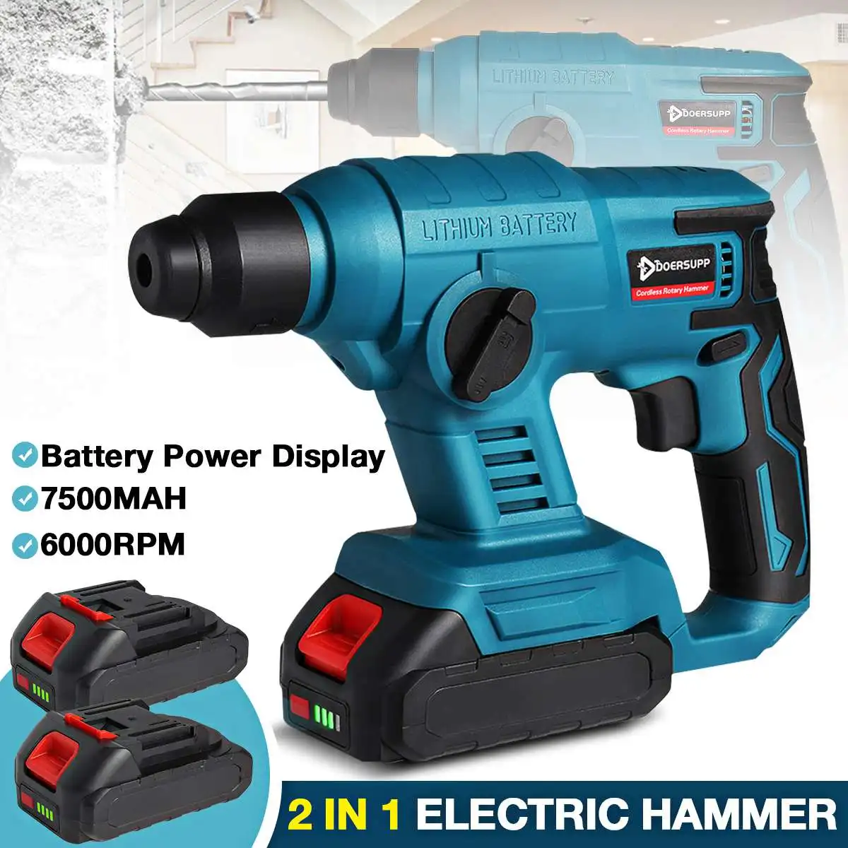 1000W Rechargeable Electric Rotary Hammer 7500mAh Cordless Multifunction Hammer Impact Drill Power Tool for Makita 18V Battery
1000W Rechargeable Electric Rotary Hammer 7500mAh Cordless Multifunction Hammer Impact Drill Power Tool for Makita 18V Battery