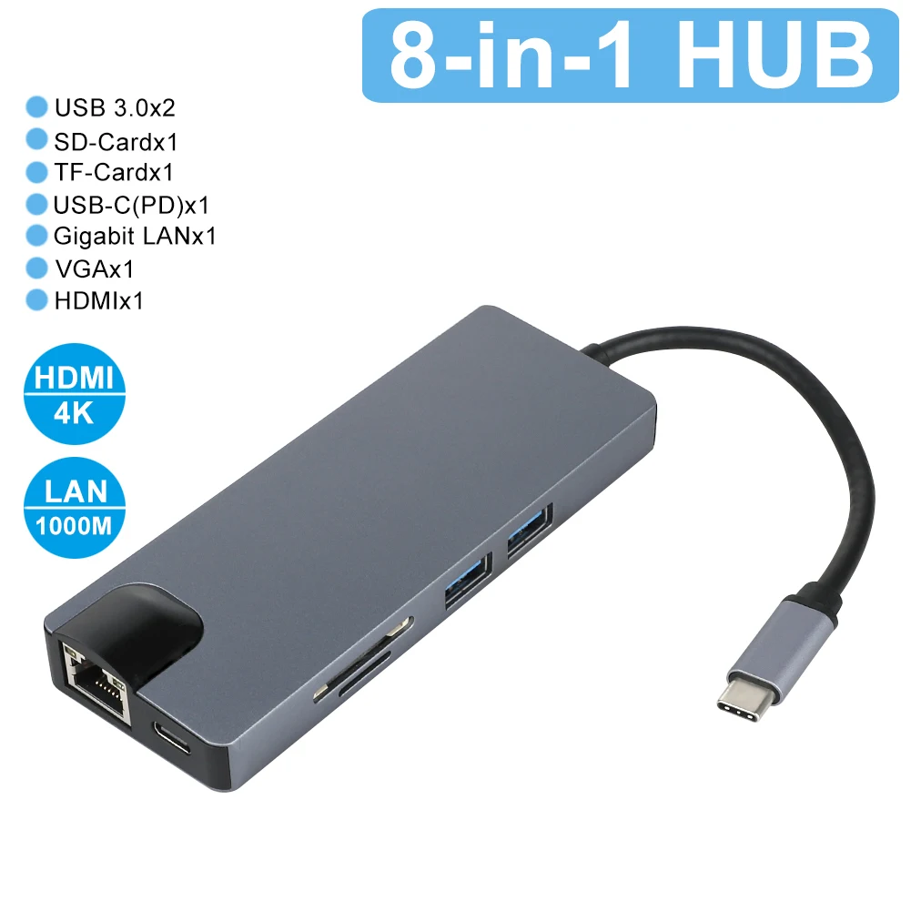 USB Type C HUB to 3.0 USB HDMI VGA Gigabit Ethernet RJ45 USB HUB for MacBook Pro Accessories USB Splitter 8 Ports Type C HUB
USB Type C HUB to 3.0 USB HDMI VGA Gigabit Ethernet RJ45 USB HUB for MacBook Pro Accessories USB Splitter 8 Ports Type C HUB