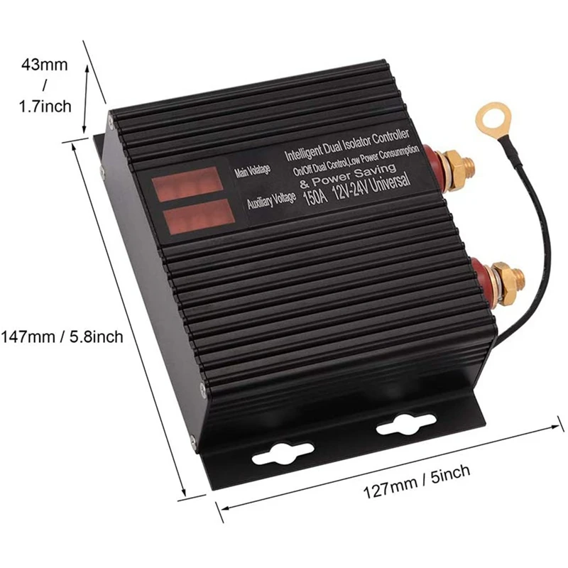 150 Amp Dual Battery Smart Isolator Universal 12V/24V Voltage Sensitive Relay for ATV, UTV, RV, Truck
150 Amp Dual Battery Smart Isolator Universal 12V/24V Voltage Sensitive Relay for ATV, UTV, RV, Truck
