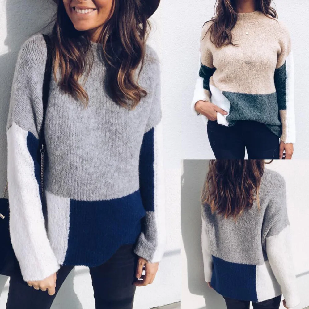 Autumn Winter Women Knitted tops Long Sleeve Stitching Sweater Pullovers Jumper Casual Loose O-neck long sleeve Sweaters
Autumn Winter Women Knitted tops Long Sleeve Stitching Sweater Pullovers Jumper Casual Loose O-neck long sleeve Sweaters