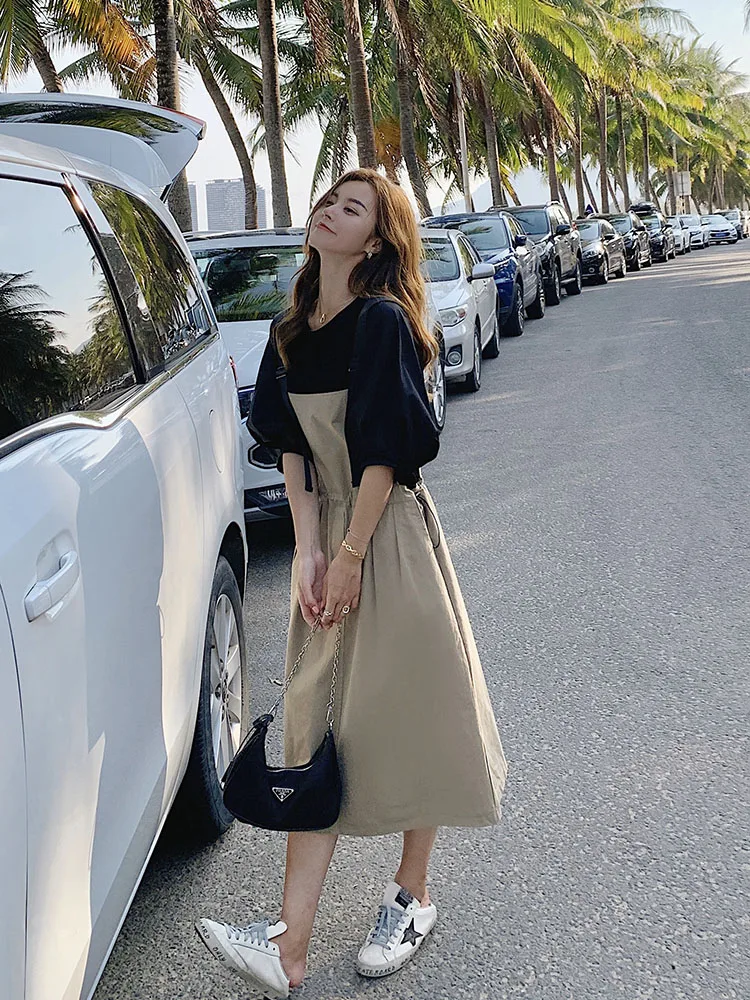 Fresh age reducing strap dress 2021 new summer bubble sleeve T-shirt two piece Korean loose casual skirt
Fresh age reducing strap dress 2021 new summer bubble sleeve T-shirt two piece Korean loose casual skirt