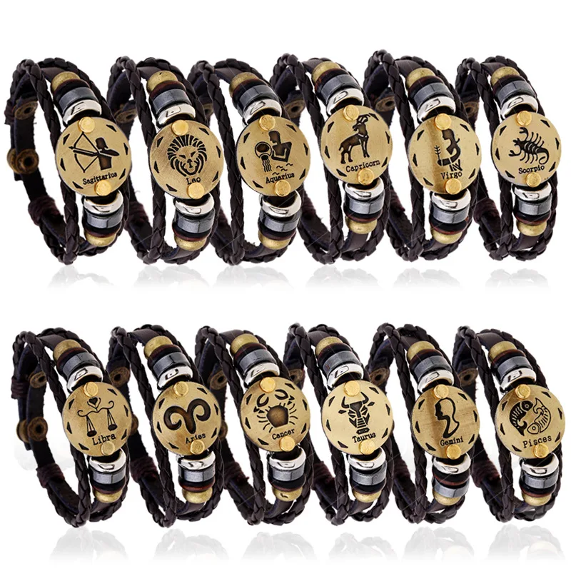 Constellation Men Genuine Leather Bracelet Set Chain Wide Braided Bracelet Punk Retro Adjustable Wristband
Constellation Men Genuine Leather Bracelet Set Chain Wide Braided Bracelet Punk Retro Adjustable Wristband
