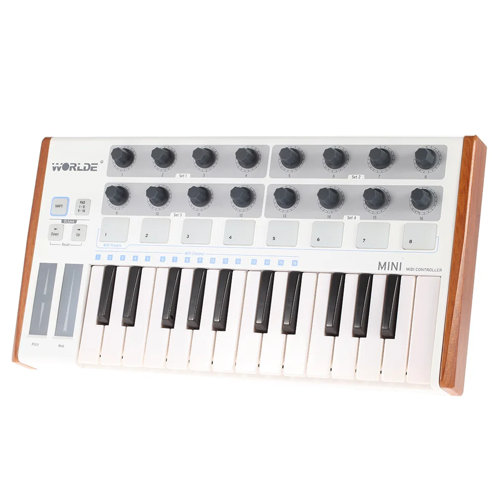 Профессиональный MIDI-контроллер Worlde MIDI-клавиатура 25 клавиш USB MIDI-барабанная