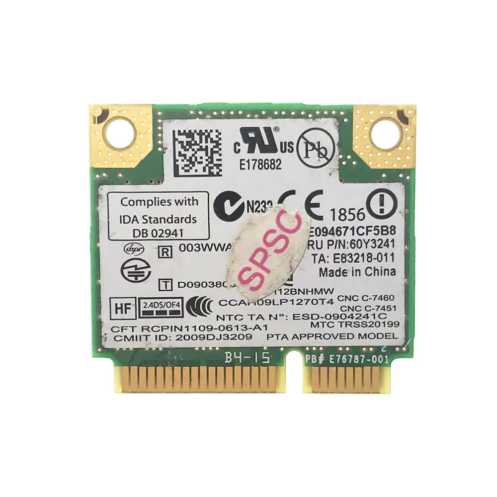 Карта Wi-Fi Intel Wireless-N 1000 112BNHMW 300 Мбит/с FRU 660Y3203 60Y3240 60Y3241 для Lenovo Thinkpad T410 T510 Y460 B460 Z460 G460 |