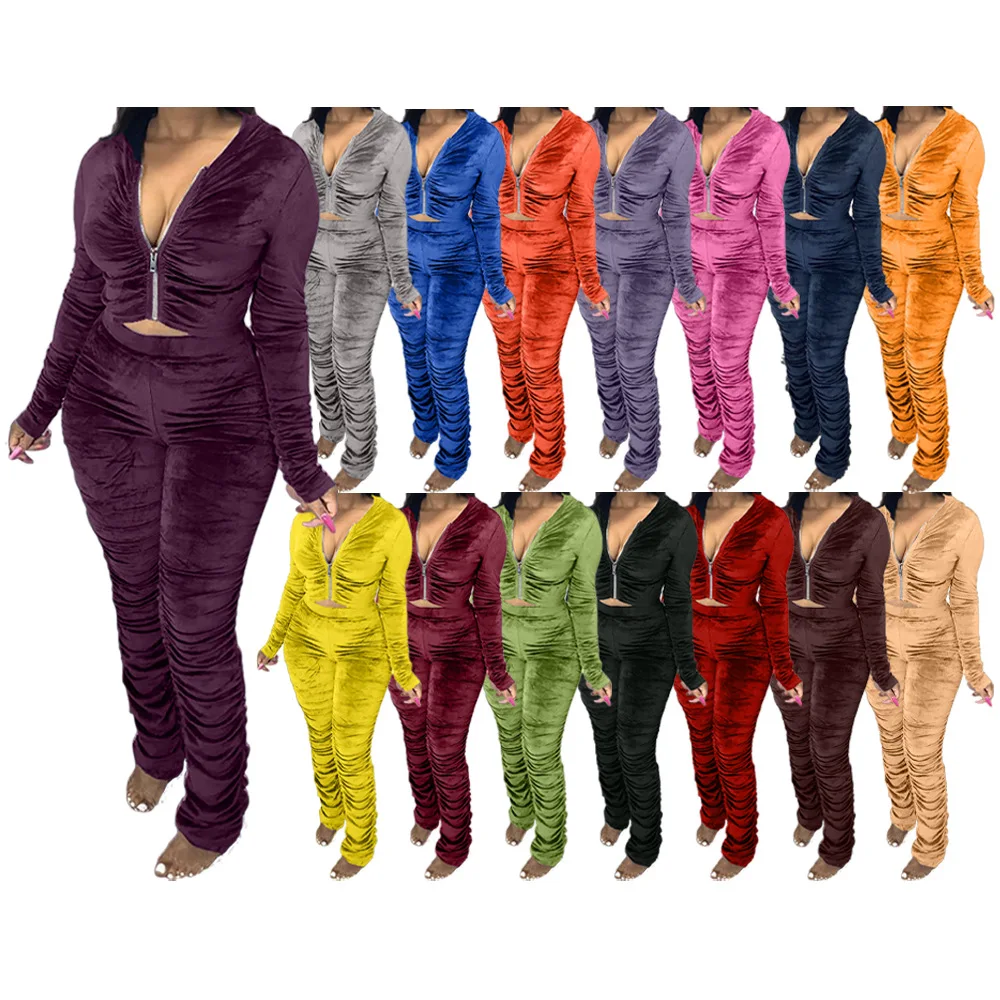 Women Casual Suits Autumn And Winter Long-Sleeved Trousers Zipper Pure Color Gold Velvet Material Two-Piece Hot Sale Ladies Suit
Women Casual Suits Autumn And Winter Long-Sleeved Trousers Zipper Pure Color Gold Velvet Material Two-Piece Hot Sale Ladies Suit
