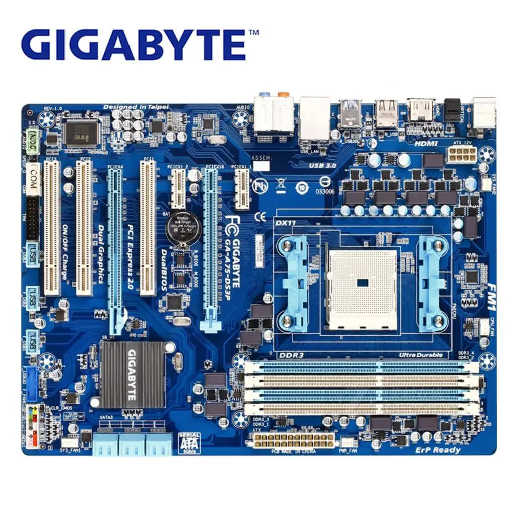 Разъем FM1 для AMD CrossFireX Technology A75 Gigabyte материнская плата десктопная GA DS3P DDR3 64