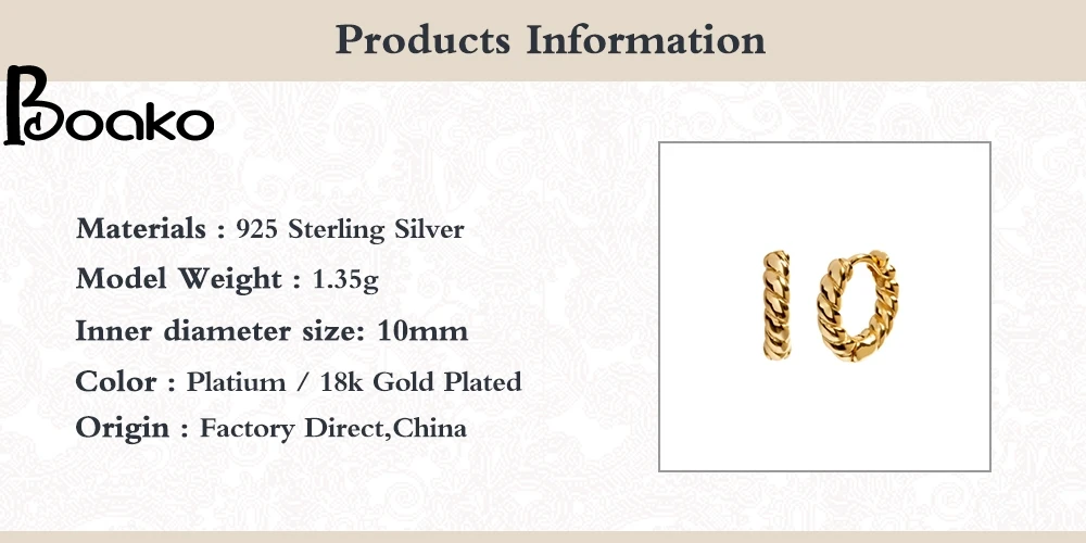 BOAKO Pendientes Plata 925 Earrings For Women Ins Spiral Hoop Earrings Gold/Silver Jewelry Ear Piercing Fine Gift #Hh
BOAKO Pendientes Plata 925 Earrings For Women Ins Spiral Hoop Earrings Gold/Silver Jewelry Ear Piercing Fine Gift #Hh
