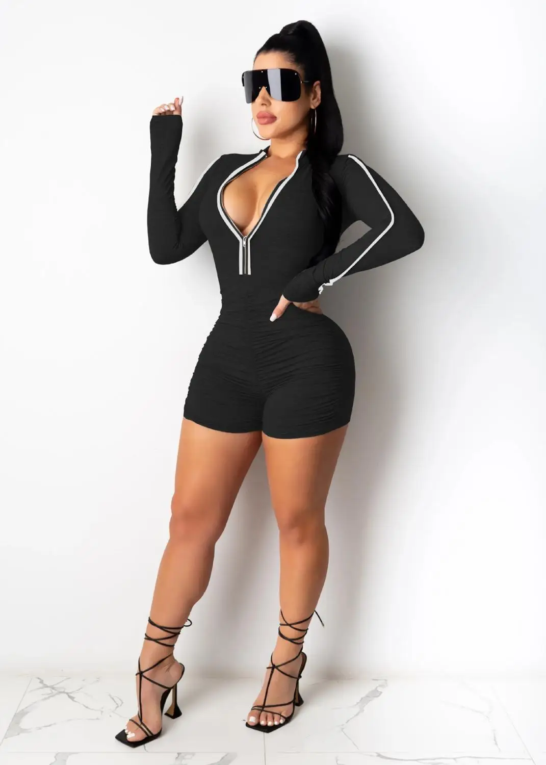 Summer Women Solid Color Long Sleeves Fashion Ruffle Zipper Playsuits European And American Sexy Rompers Bodysuit
Summer Women Solid Color Long Sleeves Fashion Ruffle Zipper Playsuits European And American Sexy Rompers Bodysuit