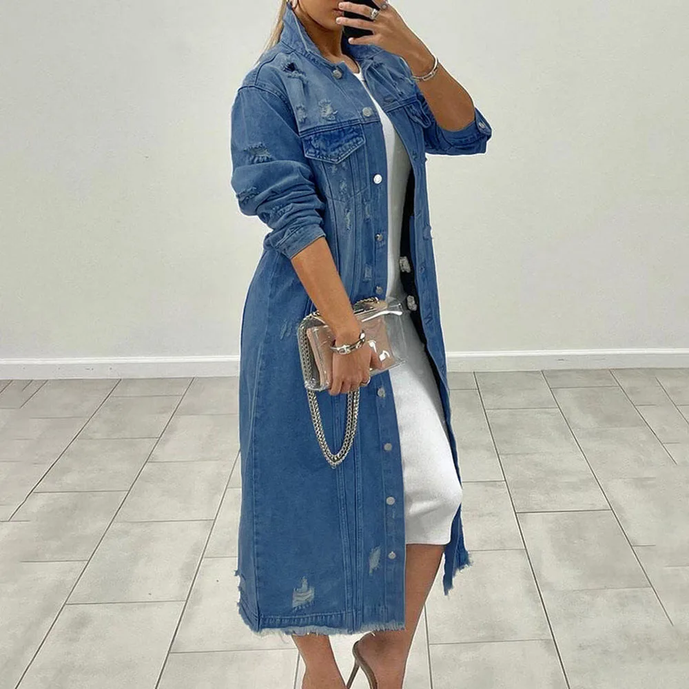 2021 Women New Long Denim Jacket Fashion Autumn Winter Solid Color Single Breasted Lapel Long Sleeve Casual African Womens
2021 Women New Long Denim Jacket Fashion Autumn Winter Solid Color Single Breasted Lapel Long Sleeve Casual African Womens