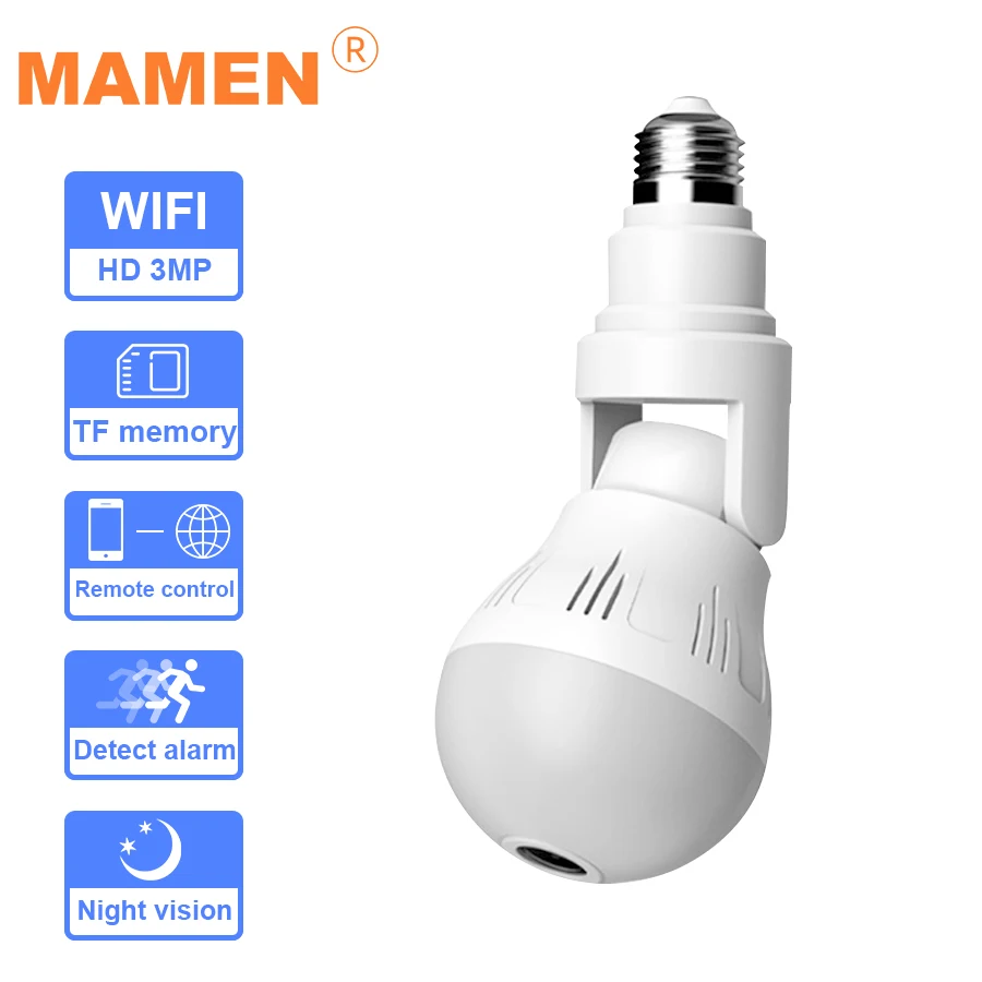 HD 1080P 3MP Wifi IP Camera Light Bulb Home Indoor Security Night Vision 360° Panoramic Video Surveillance Camera Wireless CCTV
HD 1080P 3MP Wifi IP Camera Light Bulb Home Indoor Security Night Vision 360° Panoramic Video Surveillance Camera Wireless CCTV