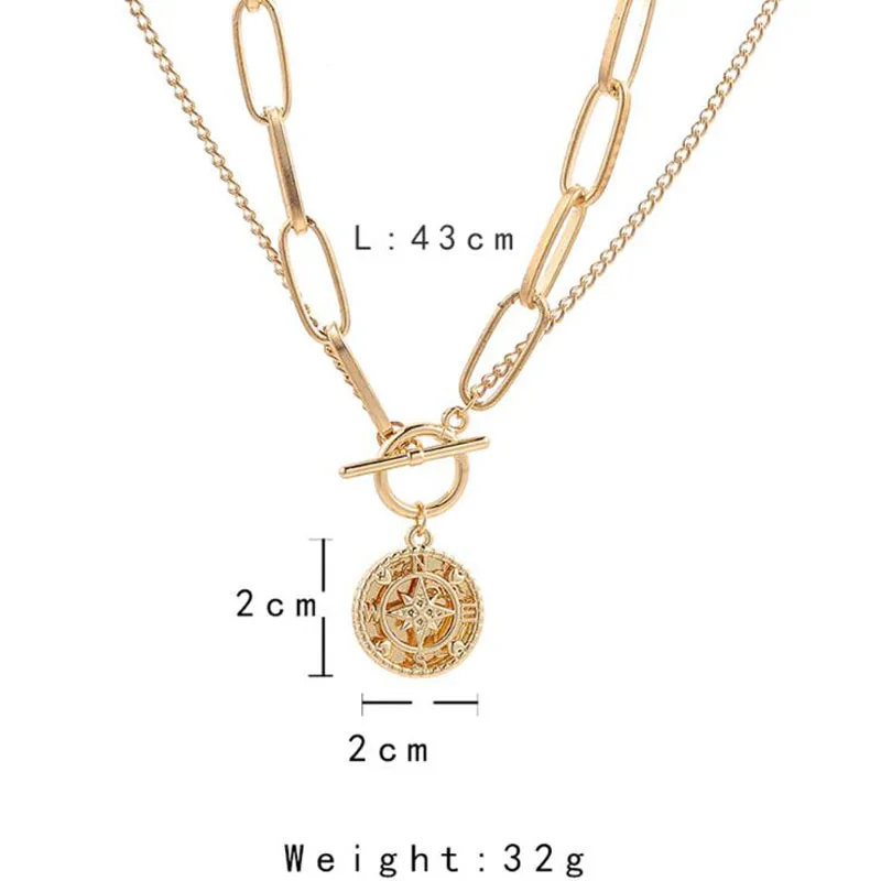 NEW Choker Coin Necklaces Women Vintage Gold Layerd Chunky Thick Chains Compass Bow Knot Pendant Necklace collier femme Jewelry | Украшения