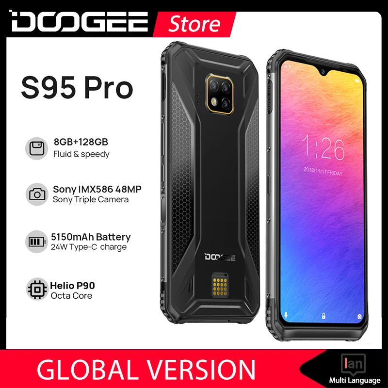 

Смартфон DOOGEE S95 Pro защищенный, IP68/IP69K, 8-ядерный процессор Helio P90, 8 + 128 ГБ, 6,3 дюйма, 5150 мА · ч, 48 МП, Android 9