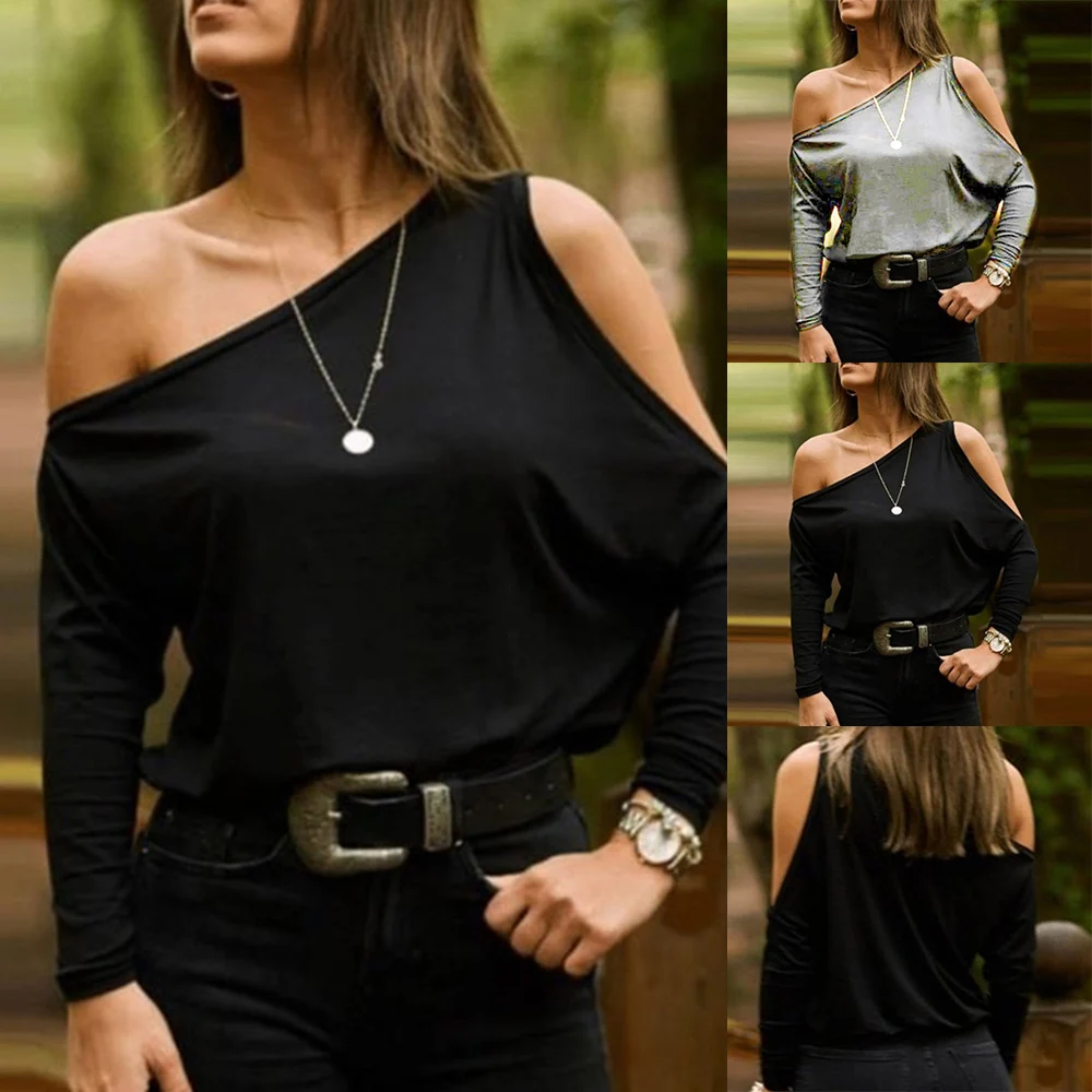 

Summer T-Shirt Tops Black White Irregular Skew Collar Off Shoulder Tee Shirt Causal Batwing Sleeve t Shirt Vintage Clothes Women