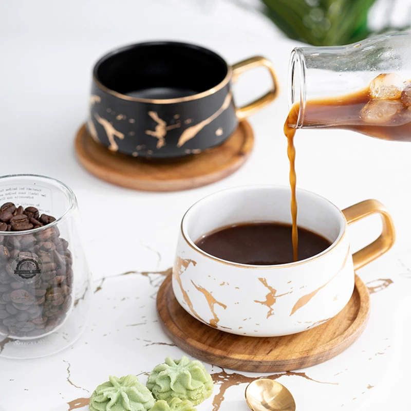 Marble Ceramic Coffee Mug Breakfast Milk Mugs Beer Drink Glass Tea Cup Gold Plated Handle Wood Saucer Lid Drinkware Gift Cups
Marble Ceramic Coffee Mug Breakfast Milk Mugs Beer Drink Glass Tea Cup Gold Plated Handle Wood Saucer Lid Drinkware Gift Cups