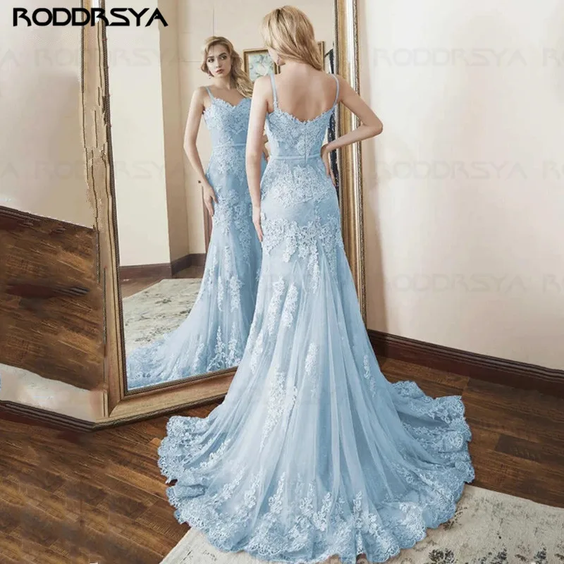 Light Sky Blue Lace Mermaid Evening Dress Spaghetti Straps Prom Gown Applique Sweetheart Neck Long Backless Formal Party Gowns
Light Sky Blue Lace Mermaid Evening Dress Spaghetti Straps Prom Gown Applique Sweetheart Neck Long Backless Formal Party Gowns